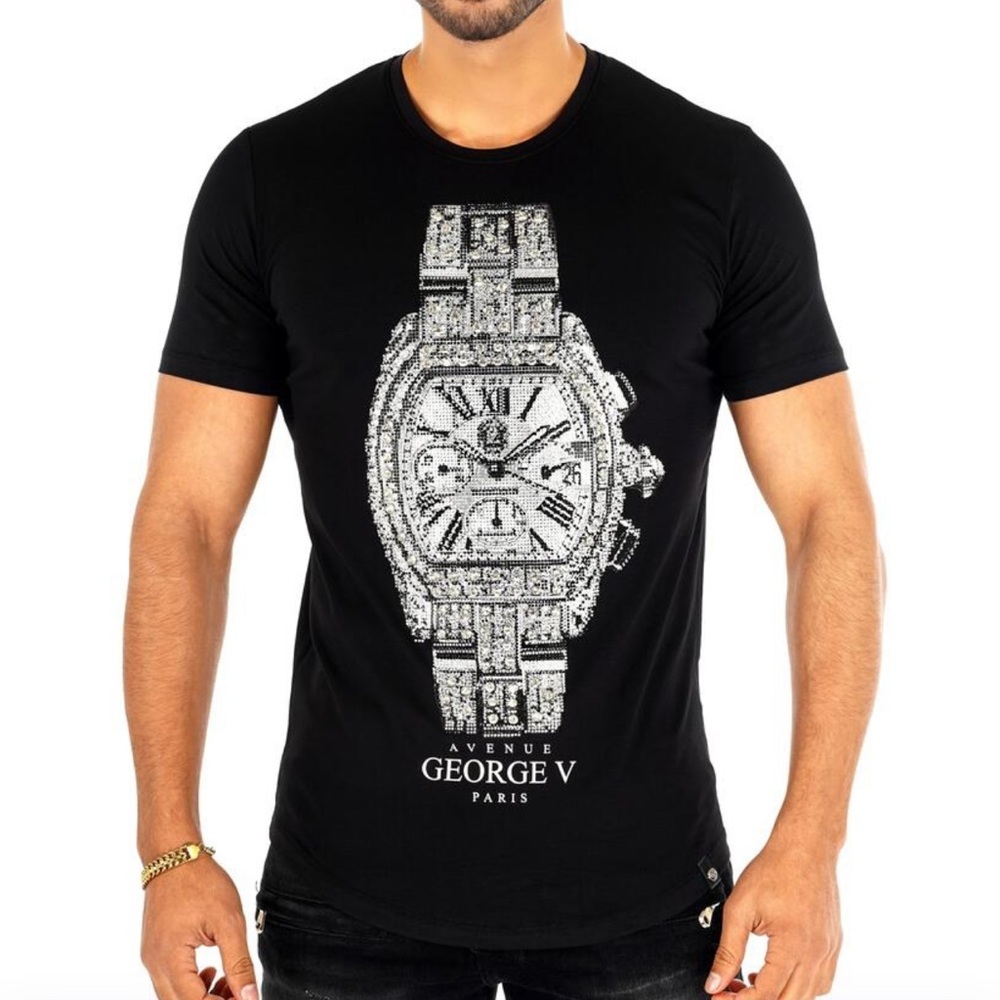 Black Tee George V Designer Brand From Paris Rhinestone